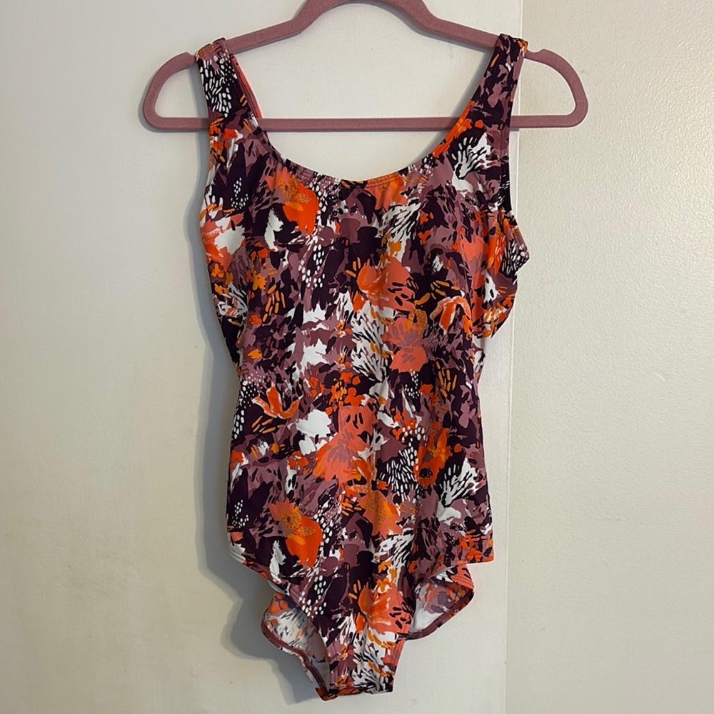 L.L. Bean Floral One Piece Swimsuit - Orange and Purple